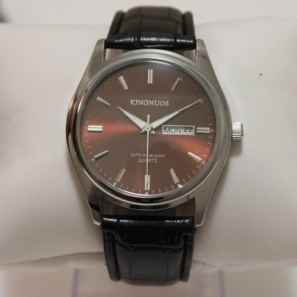 Men's Contemporary Dress Watch Silver Case Black Leather Watch Strap 40mm